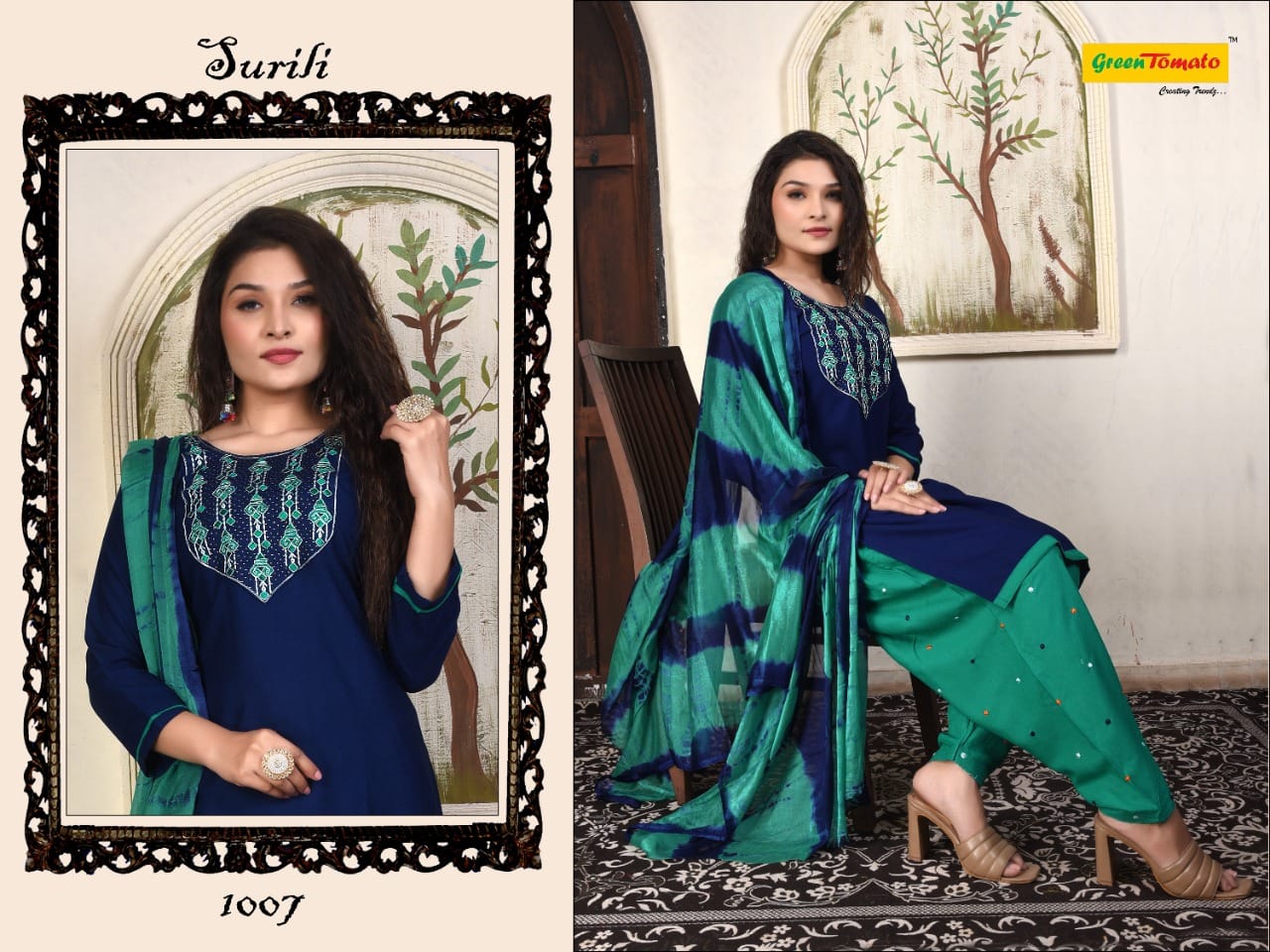Green Tomato Surili Heavy Rayon Printed Ethnic Wear Patiala Ready Made Collection